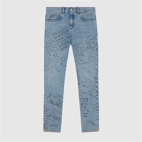 gucci jeans with writing|Gucci denim pants.